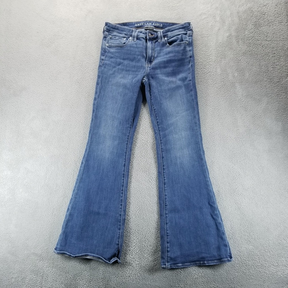 American Eagle Jeans Womens 6 Blue Low Rise Flare Stretch‎ Medium Wash Boho